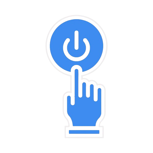 Orange circular icon with a finger pressing a button